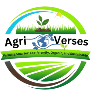 AgriVerses logo featuring a green agricultural field, sprouting plant, and eco-friendly farming them.