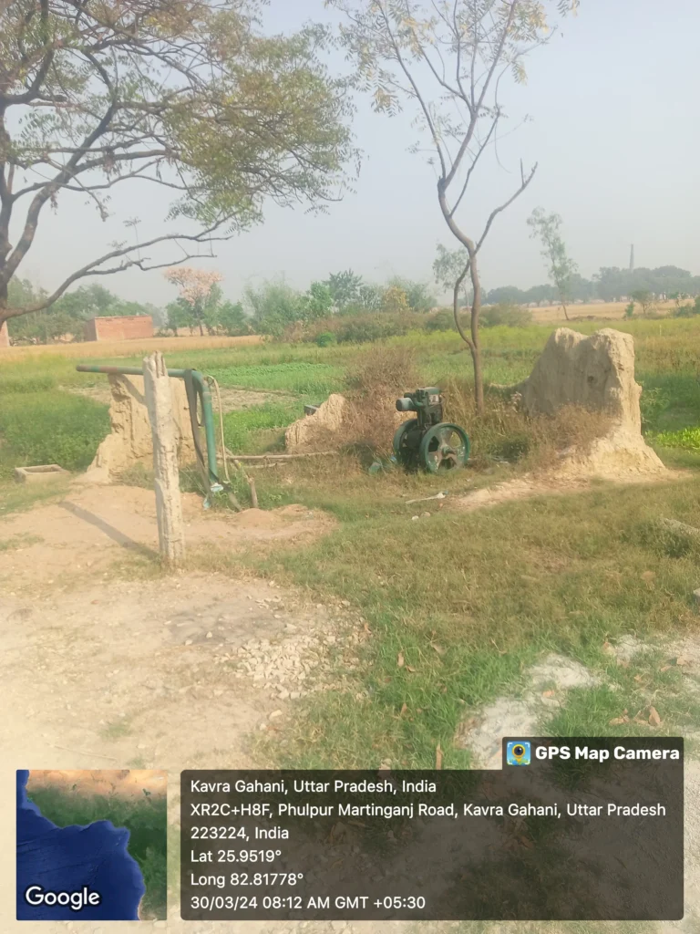 My journey: From Farming Fields to Digital Fields in 2025 17 Old diesel irrigation pump set in a rural wheat field in Kavra Gahani, Uttar Pradesh, representing the challenges of timely water access in Indian agriculture.