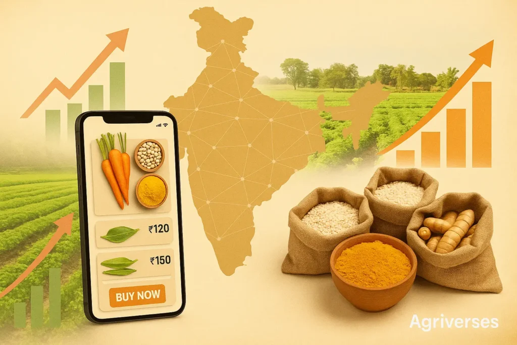 How to Sell Organic Products Online in India - A Guide 7 image represent organic products are sell across india with map. and also show tablet for online store for selling organic products online.