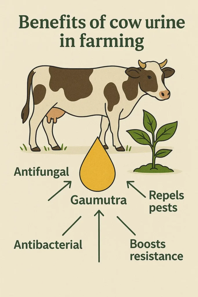 Infographic showing benefits of cow urine for plants
