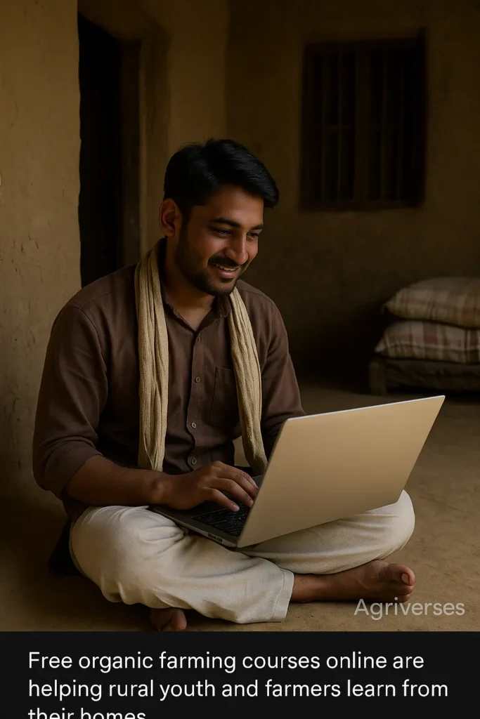 Free Organic Farming Courses Online in India 2025 2 Rural youth learning organic farming Courses online from his village home