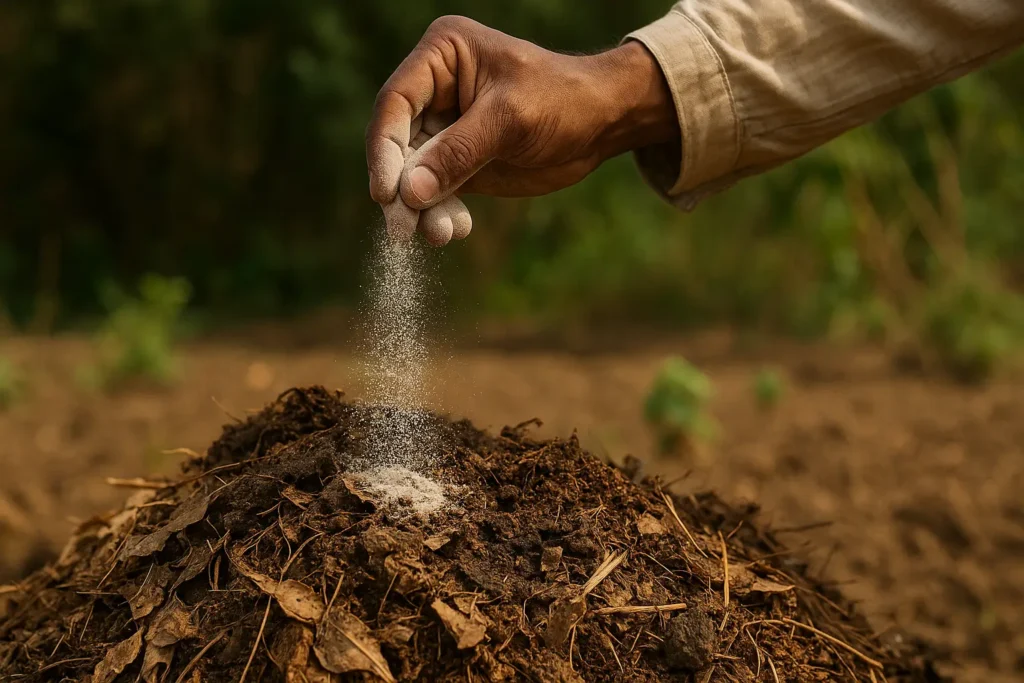 Free Organic Farming Courses Online in India 2025 3 Farmer applying Trichoderma biofungicide to compost as taught in organic courses
