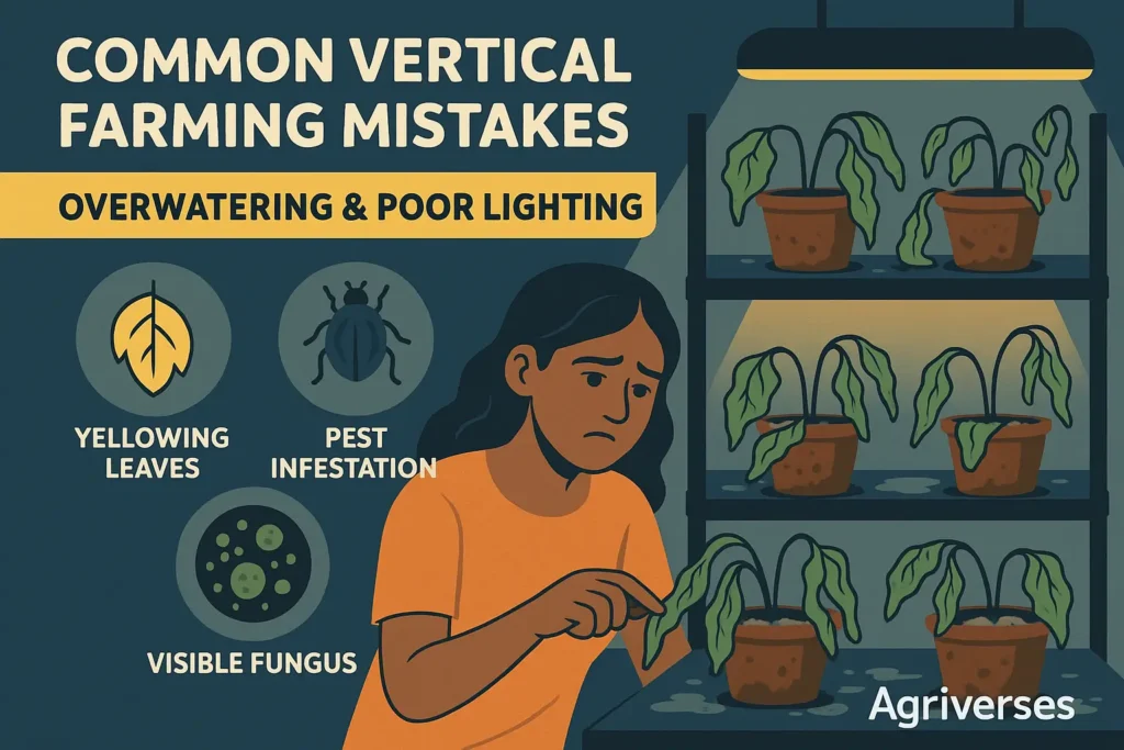 Beginner’s Guide to Vertical Farming at Home in 2025 6 Troubleshooting common vertical farming problems like yellowing, slow growth.