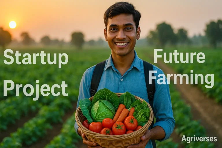Indian agriculture student holding organic vegetables on a sunrise farm