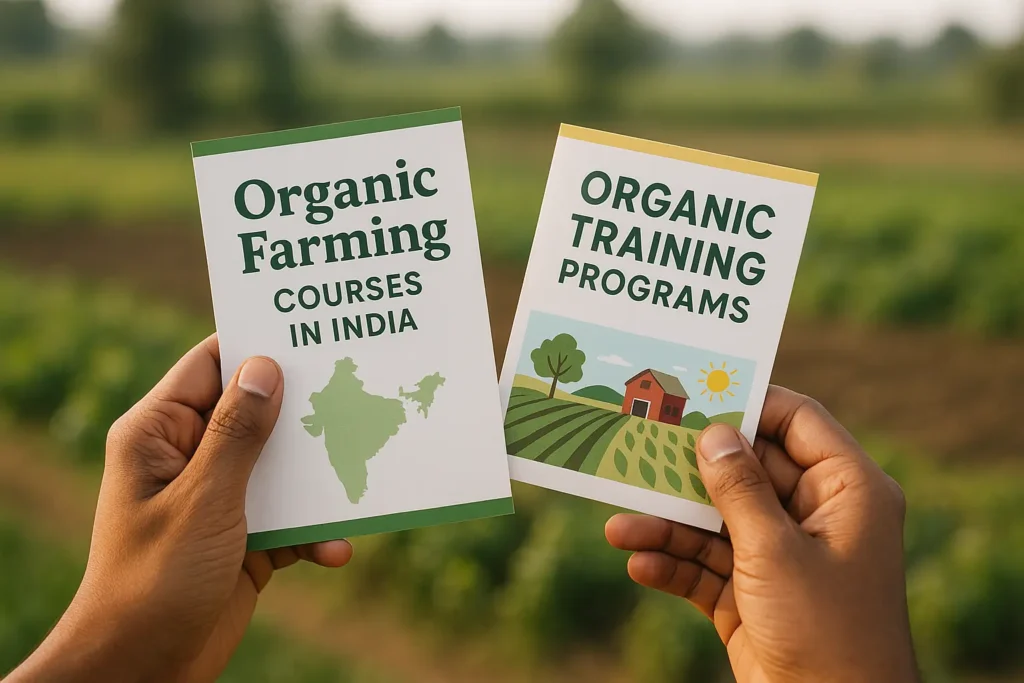 Best Organic Farming Institute in India (2025) Revealed 4 Hands holding brochures of organic farming courses in India