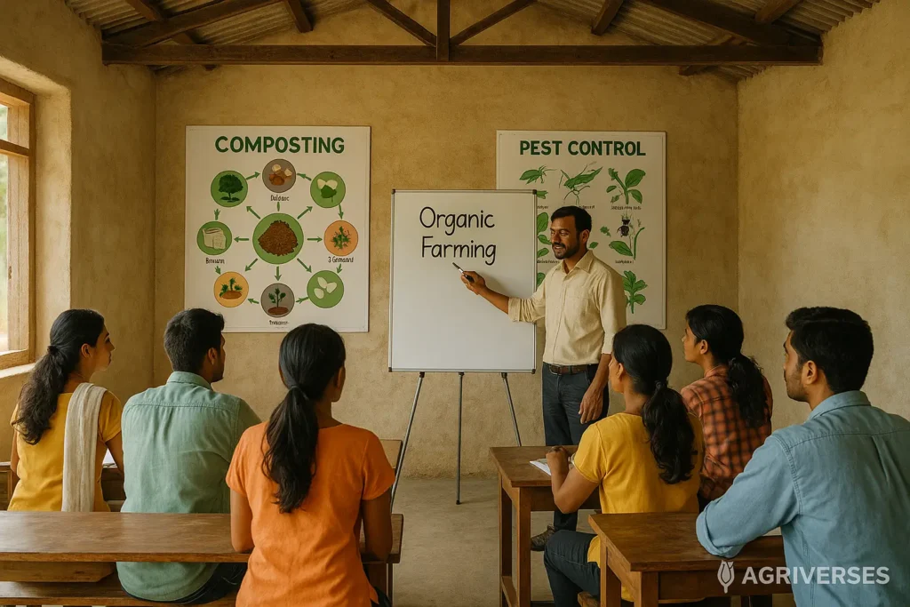Best Organic Farming Institute in India (2025) Revealed 3 Students learning organic practices at a private organic farming Institute in india